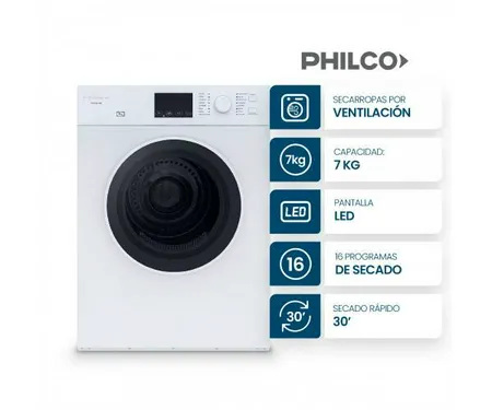 PHILCO PHSA072B SECARROPA POR VENTILACION 7 KG.