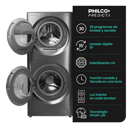 PHILCO PHLFT157GT TORRE DE LAVADO CARGA FRONTAL Y SECADO